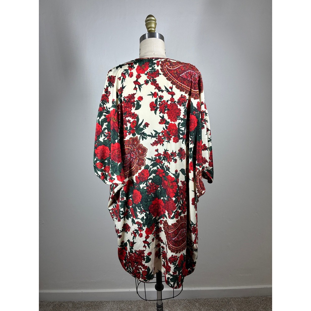 Vintage Red Green Floral Lingerie Slip Dress and Robe Sleep Set Medium 80s 90s - Picture 5 of 12